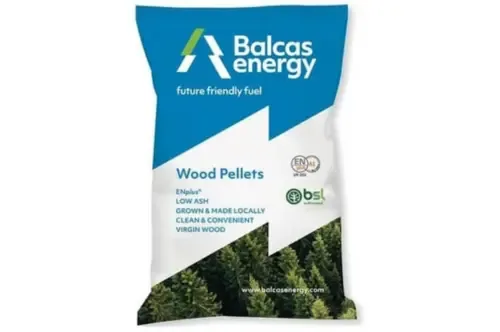 Balcas Energy branded bag of ENplus A1 wood pellets